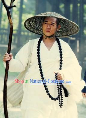 Ancient Chinese White Monk Robe and Shoes for Men