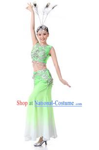 Traditional Chinese Peacock Dancing Costume and Headpiece for Women