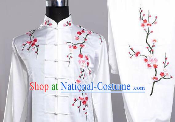 Traditional Chinese White Plum Blossom Embroidery Martial Arts Uniforms