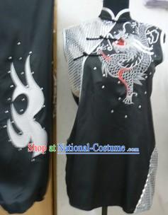 Traditional Chinese Black and White Dragon Embroidery Martial Arts Clothing Complete Set