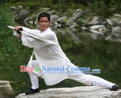 Pure White Broadsword Cotton Dao Shi Robe and Pants for Men