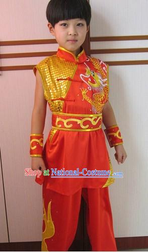 Red Dragon Embroidery Martial Arts Tai Chi Competition and Performance Uniform for Children