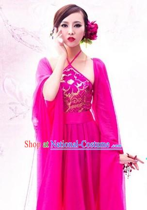 Chinese Sexy Red Sleeve Stage Performance Dance Costumes for Women