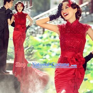 Traditional Chinese Red Fish Tail Wedding Dress