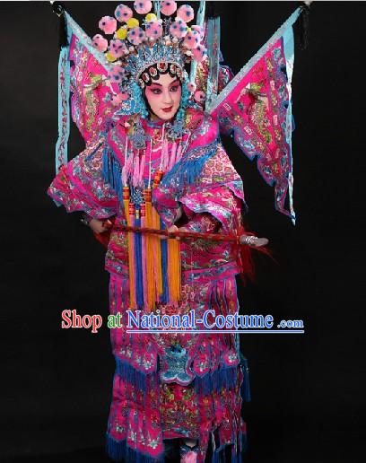 Ancient Chinese Female Warrior Mu Guiying Armor Dakao Costumes and Hat