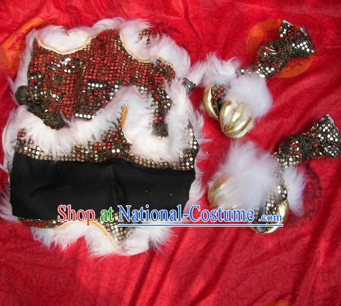 Black Sequins White Wool Chinese Festival Celebration Two Pairs of Lion Dance Pants and Shoes Covers