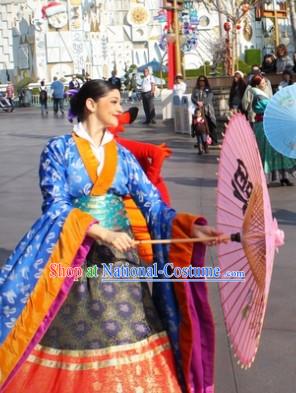 Ancient Chinese Blue Princess Outfit and Umbrella Complete Set