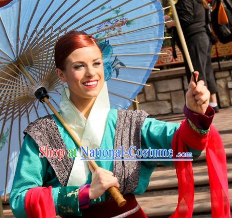 Ancient Chinese Princess Outfit and Umbrella Complete Set