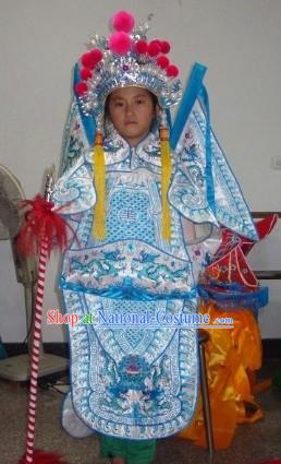 Chinese Beijing Opera Armor Costumes and Helmet for Kids