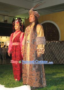 Ancient Chinese Chanyu s Costume and Hat Complete Set for Men