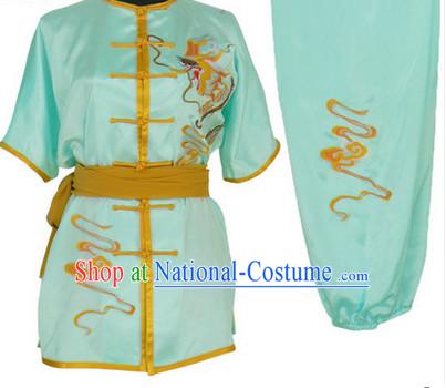 Light Blue Dragon Embroidery Wushu Suit Complete Set