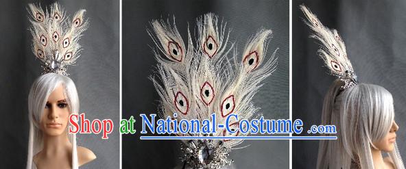 Ancient Chinese Style White Peacock Hair Accessories