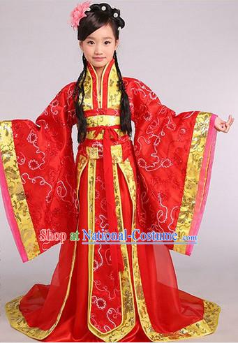 Ancient Chinese Kids Princess Suits and Headwear Complete Set