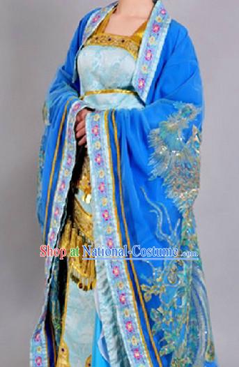 Chinese Empress Blue Peacock Costumes Complete Set