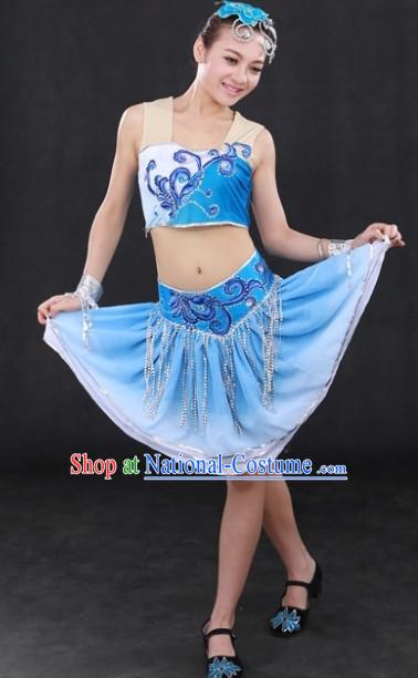 Modern Folk Dance Costumes and Headwear Complete Set for Women