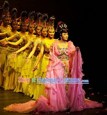 Ancient Chinese Imperial Palace Empress Dance Costumes and Hair Accessories Complete Set