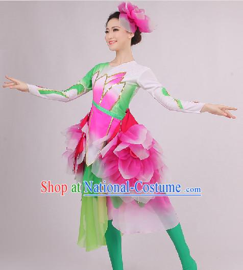 Traditional Chinese Folk Dance Costumes and Headwear Complete Set for Women