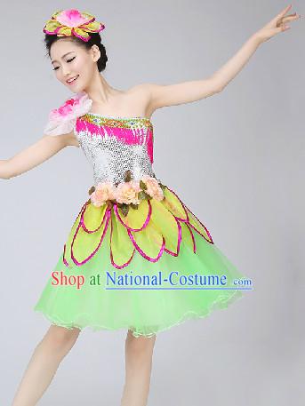 Traditional Chinese Folk Dancing Costumes and Headwear Complete Set for Women