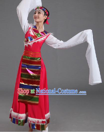 Traditional Chinese Tibet Dancing Costumes and Headwear Complete Set for Women