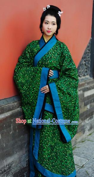 Han Dynasty Peacock Feather Pattern Traditional Clothes for Women