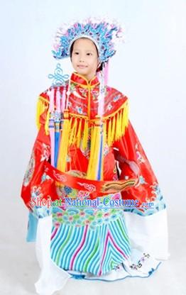 Traditional Chinese Phoenix Wedding Dress and Phoenix Coronet Complete Set for Children