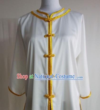 White Silk Shirt Pants and Belt Kung Fu Practice Uniform Complete Set