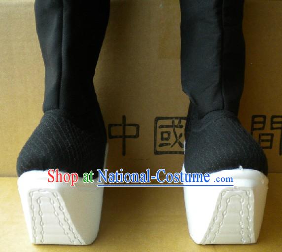 Black Peking Opera Long Boots with High Soles