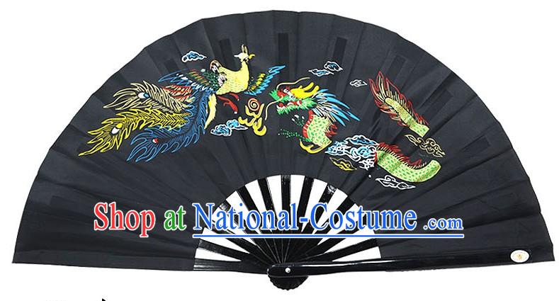 Black Traditional Wushu Double Fans for Right and Left Hands