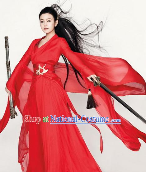 Ancient Chinese Swordswoman Red Outfit for Women