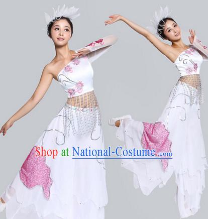 Chinese Classical Fan Dance Costumes and Headdress - Flowers in the Rain