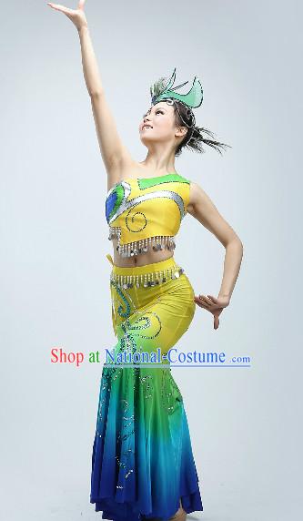 Peacock Dance Suit and Headwear for Women or Kids