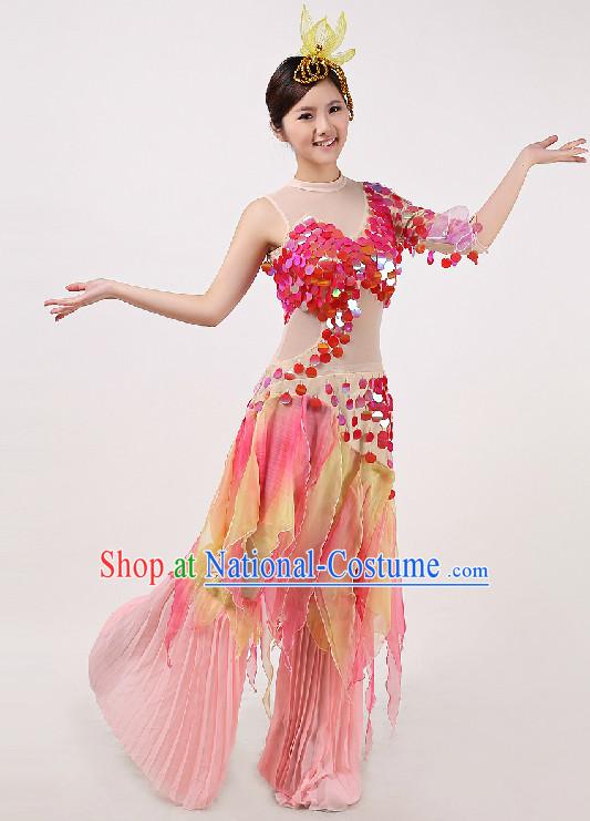 Mermaid Dance Costumes and Headwear Full Set for Women