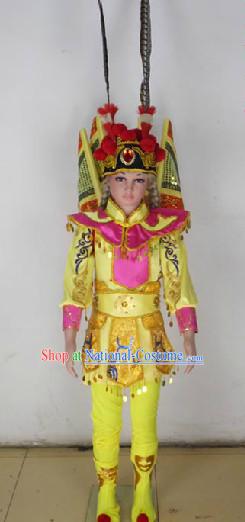 Chinese Peking Opera Stage Performance Costumes and Headwear for Kids