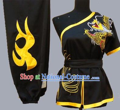 Top Short Sleeves Taiji Wushu Students Dragon Embroidery Uniform