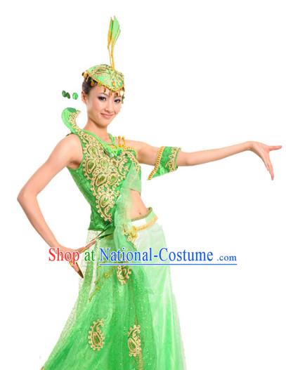 Chinese Classical Dai Nationality Peacock Dancing Costumes and Headdress for Women