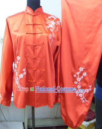 Traditional Red Plum Blossom Embroidery Chinese Kung Fu Suit