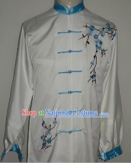 Traditional White Plum Blossom Embroidery Kung Fu Suit