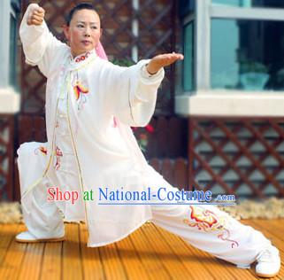 Traditional White Butterfly Embroidery Kung Fu Suit and Cape Complete Set