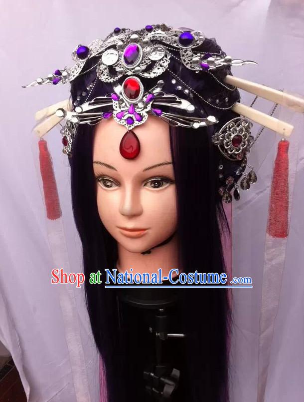 Chinese Fairy Legend Queen Princess Emperor Cosplay Long Wigs and Hair Accessories