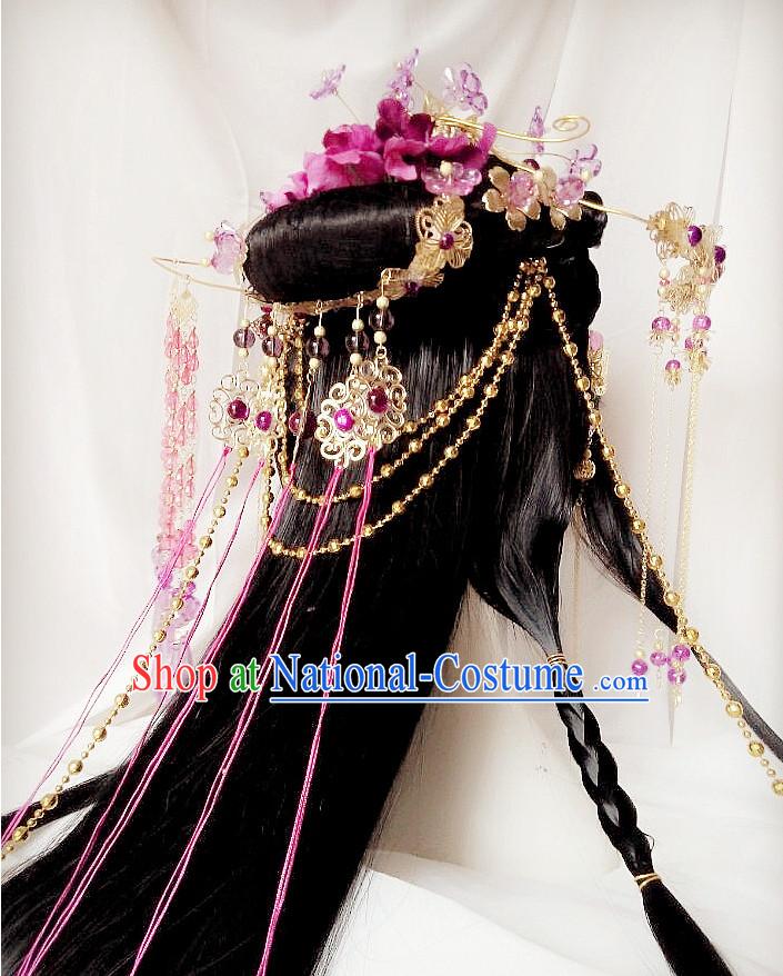 Chinese Fairy Legend Queen Princess Emperor Cosplay Long Wigs and Hair Accessories Jewelry