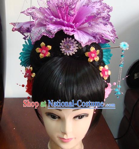 Chinese Professional Stage Theatrical Performances Li Yugang Long Wigs and Hair Jewelry Set