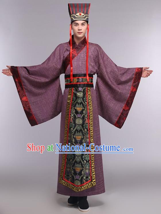 Asian Chinese Ancient Prime Minister Costumes and Hat Complete Set