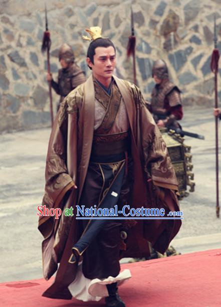 Chinese Ancient Emperor Hanfu Clothing and Handmade Headpieces for Men