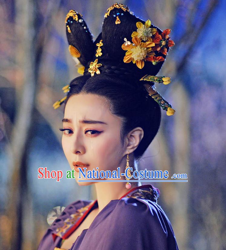 Chinese Tang Dynasty Imperial Queen Princess Wigs and Hair Accessorise Fascinator Headpieces Hair Sticks Hairpins Hair Clips Hair Ornaments for Women