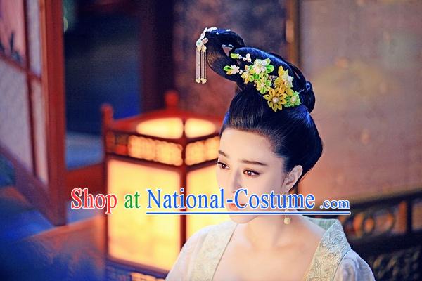 Chinese Tang Dynasty Princess Wigs Hair Accessories Fascinator Headpieces Hair Sticks Hairpins Hair Clips Hair Ornaments for Women