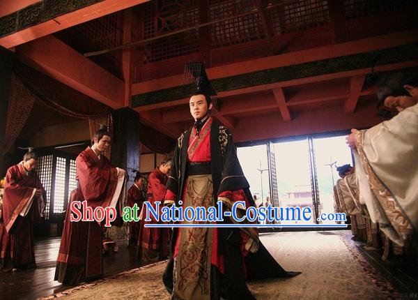 Chinese Han Dynasty Emperor Wu of Han Costumes Dresses Clothing Clothes Garment Outfits Suits Complete Set for Men