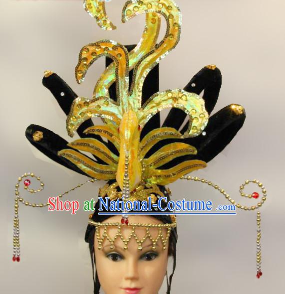 Chinese Stage Performance Classic Dance Apparel Wigs and Headwear Folk Dancing Headdress Headpieces Hair Accessories