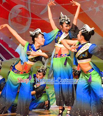 Chinese Folk Dance Costumes and Headwear Complete Set for Women