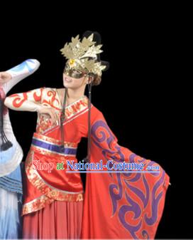 Chinese Folk Classical Dance Costumes and Headwear Complete Set for Women