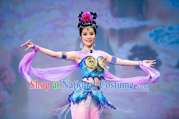 Chinese Fairy Costume Folk Chinese Group Dance Costumes Carnival Costumes Fancy Dress and Headwear Complete Set